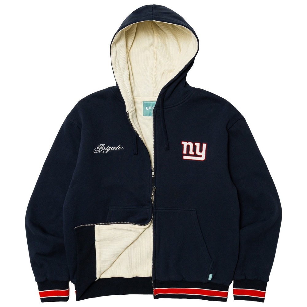 Brigade NYC NY Giants Zip Up Hoodie Mens XL Navy Blue Waffle‎ Lined Sweatshirt